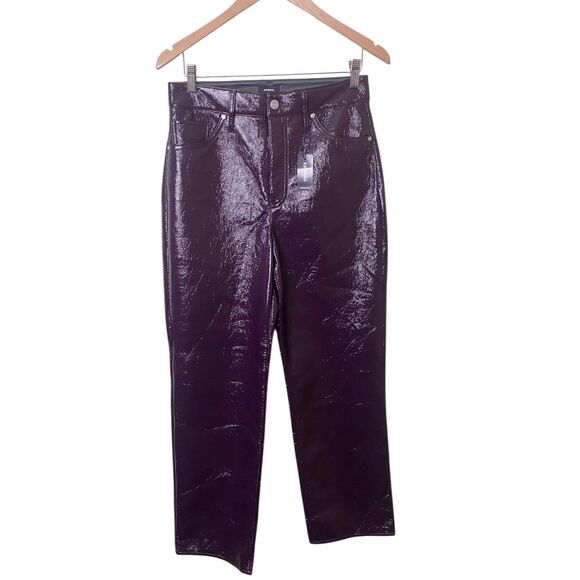 Express Purple Polyurethane Shiny Modern Straight Pants Super High Rise Size 6S - Picture 1 of 12